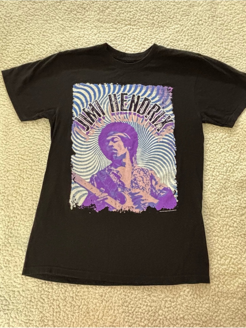 Men's Black Graphic Tee with Purple Psychedelic Print